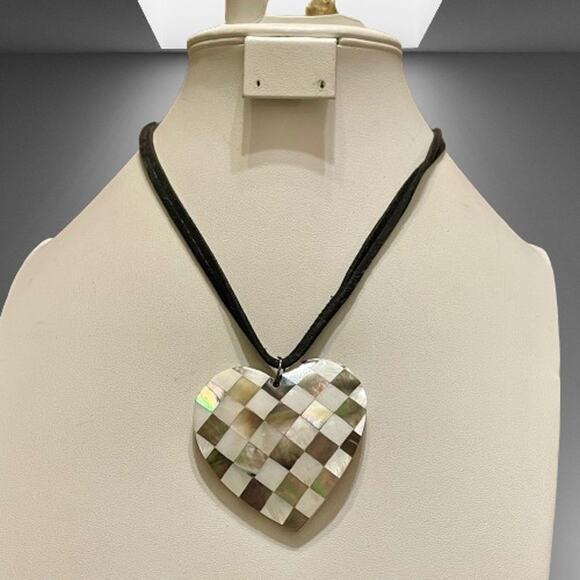 Handmade Jewelry - 3 for $15 Clearance Abalone & MOP Checkered Heart Pendant